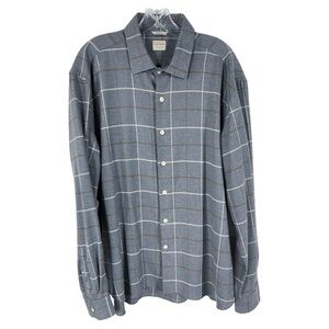 Culturata Mens Flannel Long Sleeve Grey Plaid Button Front Italian Shirt XXL
